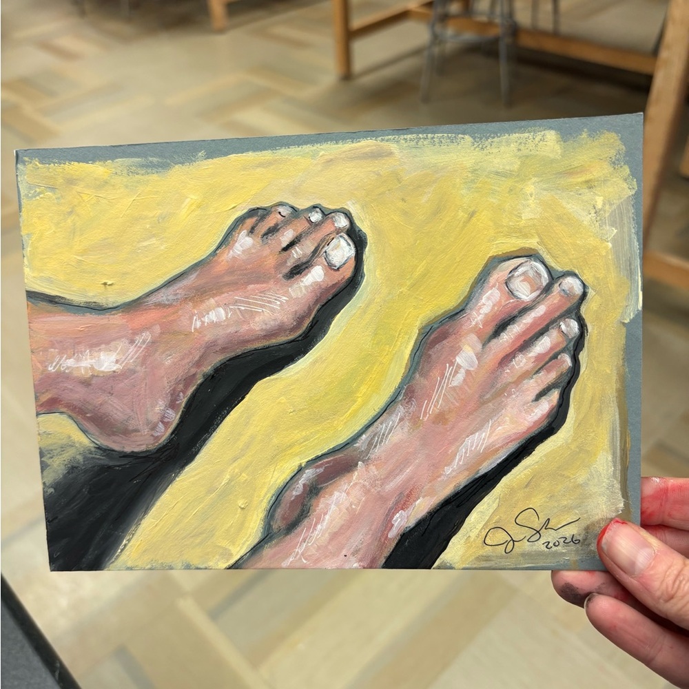 Abstract Feet Painting on Yellow Background
